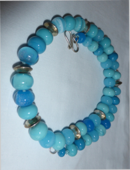 handgewickelte Glasperlen, Zwischenteile Linsen Silber, Verschlu� S- Haken Silber, L�nge ca 50 cm